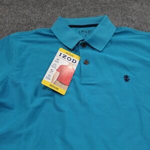 NWT IZOD Mens Polo Shirt Medium M Short Sleeve Golf Casual Everyday Blue‎